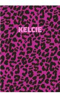 Kelcie: Personalized Pink Leopard Print Notebook (Animal Skin Pattern). College Ruled (Lined) Journal for Notes, Diary, Journaling. Wild Cat Theme Design wi