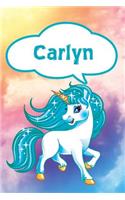Carlyn: Personalized Unicorn Isometric Dot Paper Notebook Featuring 120 Lined Pages 6x9