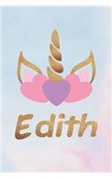 Edith: Personalized First Name Unicorn Gift Birthday Girl Notebook Journal 104 Pages