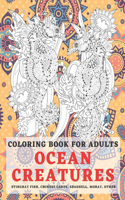 Ocean creatures - Coloring Book for adults - Stingray fish, Chinese carps, Seashell, Moray, other