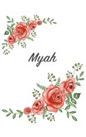 Myah: Personalized Composition Notebook - Vintage Floral Pattern (Red Rose Blooms). College Ruled (Lined) Journal for School Notes, Diary, Journaling. Flo