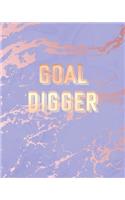 Goal Digger: Inspirational Quote Notebook, Trendy Purple Marble and Rose Gold - 8 x 10, 120 Wide Ruled Pages