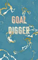 Goal Digger: Inspirational Quote Notebook, Trendy Blue Marble and Rose Gold - 8 x 10, 120 College Ruled Pages