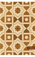 Notes: 6"x9" Ruled Lined Notebook - Islamic Star Geometry Cross Frame - Retro Brown Worn Out Vintage Seamless Pattern Cover. Matte Softcover And Cream Inte