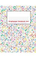 Graphpaper Notebook 4x4: Stained glass flowers design 100 pages of graph paper with bigger squares for younger students(9 4x4 Graph Paper for Younger Students)
