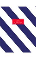 2019: Monthly Planner for January - December 2019 for Notes Appointments and Scheduling Navy and White Diagonal Stripe Red Pop of Color