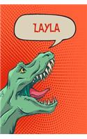 Layla: Personalized Dino Handwriting Practice Paper for Kids Notebook with Dotted Lined Sheets for K-3 Students 120 Pages 6x9