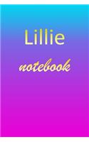 Lillie: Blank Notebook - Wide Ruled Lined Paper Notepad - Writing Pad Practice Journal - Custom Personalized First Name Initial L Blue Purple Gold - Taking 