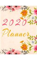 2020 Planner Weekly and Monthly Jan 1, 2020 to Dec 31, 2020 year planner Trendy Floral Botanical Garden Pink Orange Yellow turquoise flowers Cover day by day scheduler agenda Weekly & Monthly Planner & planning Calendar Views