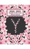 2020 - 2022 Monthly Weekly Yearly Planner Journal: Y Monogram Initial Letter Y Cherry Blossoms Flower Personalized 2 Year Planner Appointment Calendar Organizer And Journal