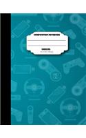 Composition notebook unruled 8.5 x 11 inch 200 page, Classic teal blue game
