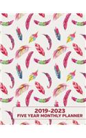 2019 - 2023 Five Year Monthly Planner: Color Feathers Calendar and Notebook 8.5x11 144 Pages