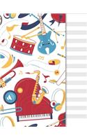 Blank Music Sheet Notebook: Music Manuscript Paper Staff Paper Musical Note Book 12 Staves Music Instruments Cover