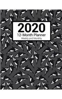 2020 12-Month Planner Weekly and Monthly: Orca Killer Whale Pattern for Men and Women