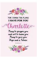 I know the plans I have for you Charlotte: Jeremiah 29:11 - Personalized Name notebook / Journal: Name gifts for girls and women: School College Graduation gifts for students (blank lined Cus