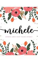 Michele: Notebook - Libreta - Cahier - Taccuino - Notizbuch: 110 pages paginas seiten pagine: Modern Florals First Name Notebook in Coral, Pink & Orange on W