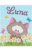 Luna: Personalized Book with Child's Name, Use as Primary Writing Tablet or School Notebook for Kids Learning to Write, 65 Sheets of Wide-Ruled Practice P