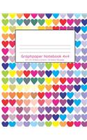 Graphpaper Notebook 4x4: Valentine hearts 100 pages of graph paper with bigger squares for younger students