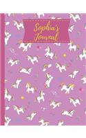 Sophia Composition Notebook: Custom Name Unicorn Rainbow Wide Ruled Primary Lined Journal Gift