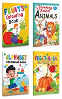 Set Of 4 Colouring Books For Children Fruits, Animals, Alphabet And Vegetables