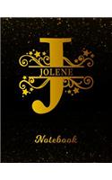 Jolene Notebook: Letter J Personalized First Name Personal Writing Notepad Journal Black Gold Glittery Pattern Effect Cover College Ruled Lined Paper for Journalists