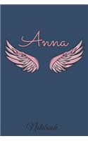 Anna Notebook: A beautiful personalized angel wings soft cover notebook with 100 lined pages in 6x9 inch format. Personal Diary Personalized Journal Customized Jou