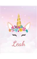 Leah: Personalized Unicorn Sketchbook For Girls With Pink Name - Girls Customized Personal journal/ blank book - 8.5x11 110 Pages Doodle Sketch Create- cu