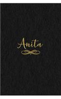 Anita: Personalized Journal to Write In - Black Gold Custom Name Line Notebook