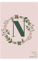 Monogram Initial Letter N Notebook with Rose Pink Floral Journal for Women, Girls Birthday Gift and School: Lined Notebook / Journal Gift, 120 Pages, 6x9, Soft Cover, Matte Finish
