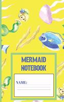 Mermaid Notebook: Mermaid gifts for women and girls: cute & elegant Gorse yellow designed blank Lined notebook/Journal to write in.