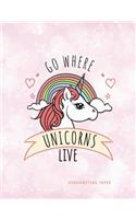 Go Where Unicorns Live Handwriting Paper: School Teachers, Pre-K, Kindergarten, First and Second Grade Students, Creative Journal, Primary Handwriting Paper Notebook, 100 Pages 7.44 X 9.69