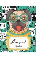 Hexagonal Notebook: Happy Cat and Dog, 1/4 Inch Hexagons Graph Paper Notebooks 120 Pages Large Print 8.5" X 11"