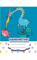 Handwriting primary composition notebook, 8 x 10 inch 200 page, Blue and dots cute dragon