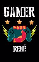 Gamer René: Liniertes Notizbuch für deinen Vornamen