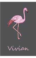 Vivian: Personalisiertes Flamingo Tage-/ Notizbuch - 120 Seiten - 6x9 Zoll Format (ca.DIN A5) - gepunket - dotted - punktkariert - dot grid - individuelle G
