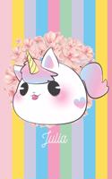 Julia: Licorne Et Chevaux: Personalisé Carnet De Notes Cadeau Ligné Pour Les Filles Et Étudiantes