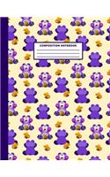 Composition Notebook: Purple Bear Honey Bee Pattern Cover Design - College Ruled - 120 Blank Lined Pages - 8.5" X 11" - Matte Finished Soft Cover