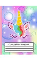 Composition Notebook: Cute Unicorn Wide Ruled Primary for Girls Kids Elementary Student Teacher School Supplies Journal, 7.44 x 9.69 in, 110 pages