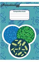 Microbiology Composition book: 200 pages with 6" x 9"(15.24 x 22.86 cm) size. Notebook for real biologist and microbiologist with bacterias under the microscope