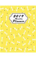 2019 Monthly Planner: Calendar to Do List Top Goal Organizer and Focus Schedule Beautiful Cute Bone Pattern Yellow Background Monthly and Weekly(161 Planner 2019)