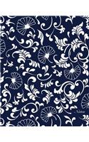 Notes: 8"x10" Blank Lined Page Notebook Seamless Oriental China Porcelain Curve Spiral Cross Nature Plant Leaf Flower Pattern Cover. Matte Softcover Ruled 