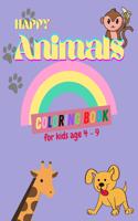 Happy Animal Coloring Book for kids ages 4-9