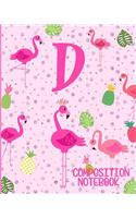 Composition Notebook D: Pink Flamingo Initial D Composition Wide Ruled Notebook