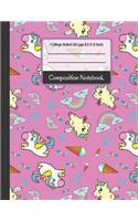 Composition Notebook: Unicorns and Ice Cream College Ruled Notebook // Journal for Girls, Kids, School, Students and Teachers