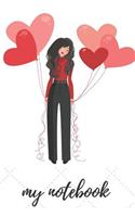 My Notebook: 110 Blank Pages Lovely Notebook with Girl and Balloons Perfect for Drawing and Writing