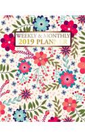 2019 Planner Weekly and Monthly: Calendar Schedule Organizer and Journal Notebook with Inspirational Quotes and Floral Cover(1 Notebook with Inspirational Calendar)