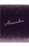 Alexandra: Alexandra lined personalized girls lined journal, notebook, blank book. Large Attractive journal: pink and black glitter texture effects. Arty styli