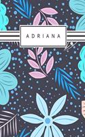 Adriana: Personalized blue flowers sketchbook with name: 120 Pages