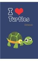 I love Turtles: Blue Notebook Gift For Kids: Lined Notebook / Journal Gift, 120 Pages, 6x9, Soft Cover, Matte Finish