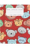 Primary Composition Notebook Cute Animal Sleeping: Dotted Midline and Picture Space Grades Level K-2 School Draw and Write Exercise Book 100 Story Pages Red Rocket Design